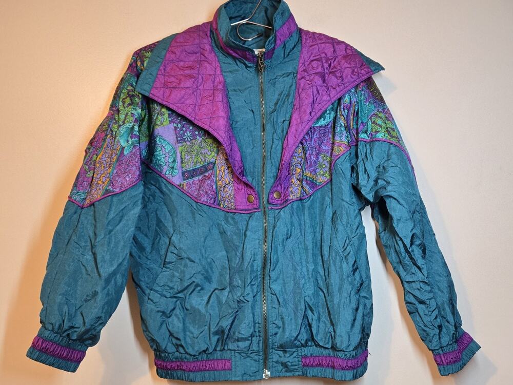 Vtg 80's Lavon by Cheerful Sz S Windbreaker Zip Retro Hotplate Colorful Pockets